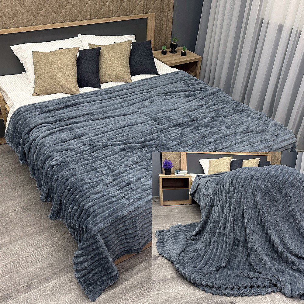 Плед-покривало смужка Шарпей 210х220 см (+-10см) Сірий (87-200) Київ - фото 1