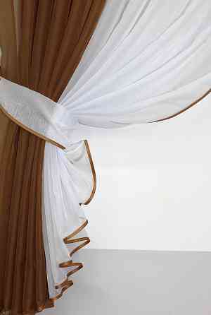 Кухонные шторки VR-Textil № 096к с подвязками коричневый с белым 400х170 см (50-673) Киев