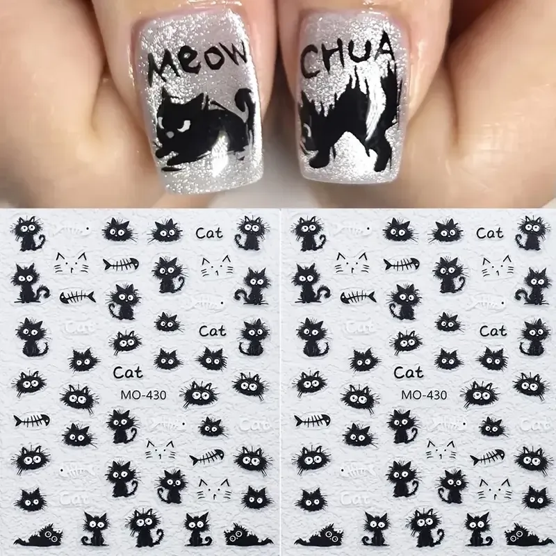 3D наклейки для ногтей «Котики» – чёрные, лист 9,2×7,3 см Киев - изображение 1