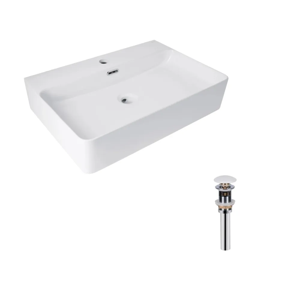 Комплект Qtap Nando LT: Раковина подвесная прямоугольная 610х420х140 мм White + Донный клапан PU02O Киев - изображение 8