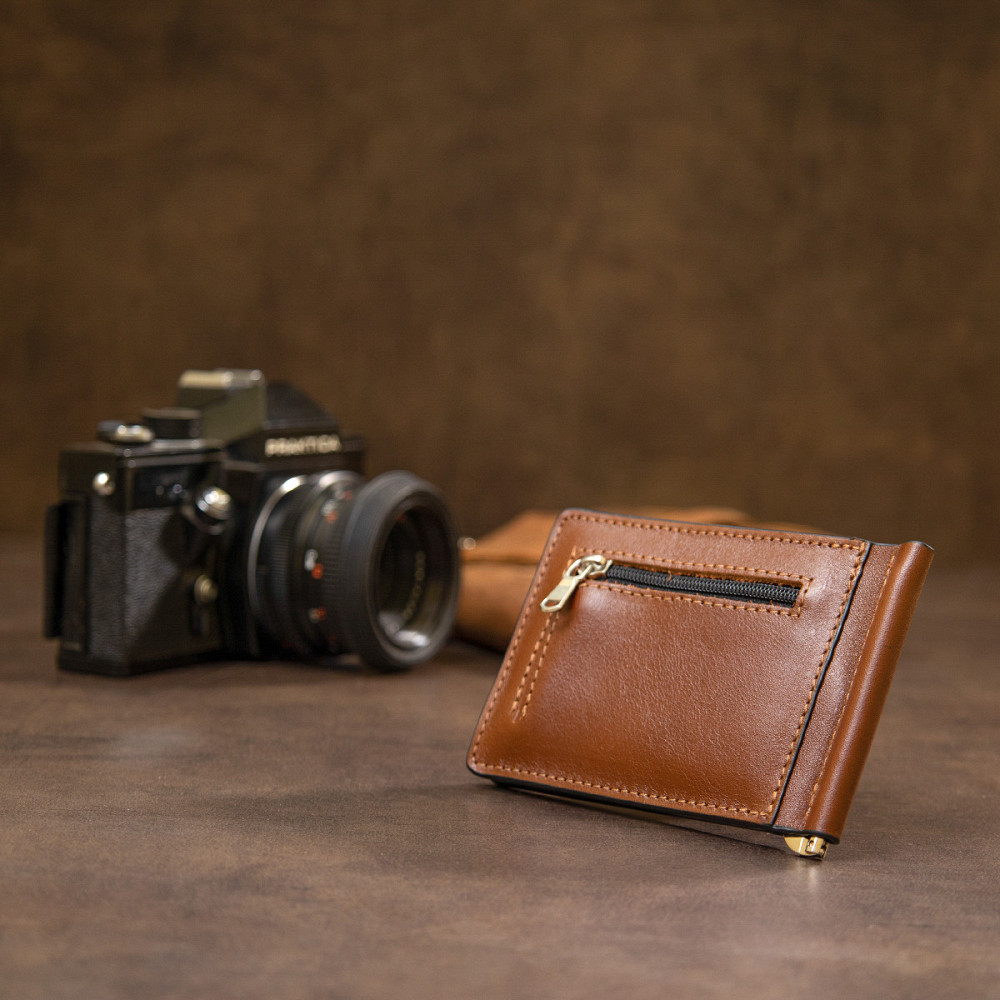 Мужской кожаный зажим для денег GRANDE PELLE 11474 Коричневый Киев - изображение 7