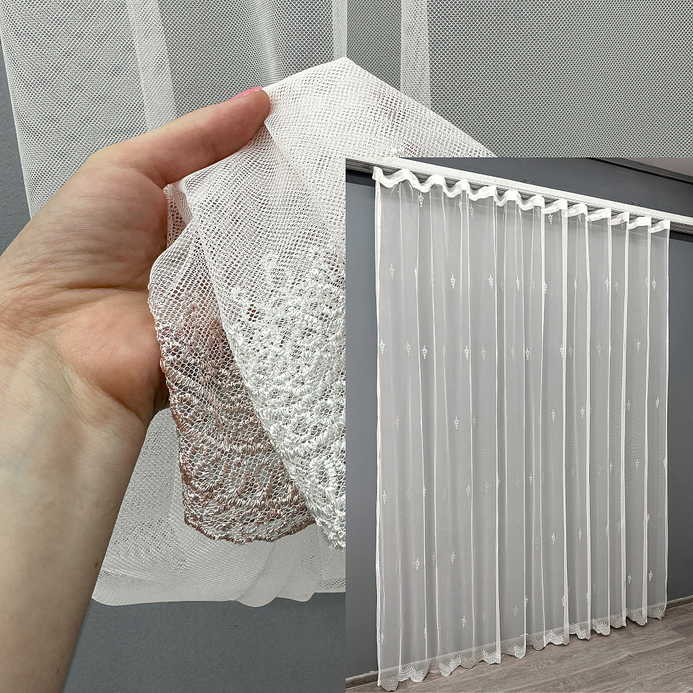 Тюль VR-Textil 1472т Грек-сітка з вишивкою Молочний з пудровим 300х250 см (40-186) Київ - фото 1