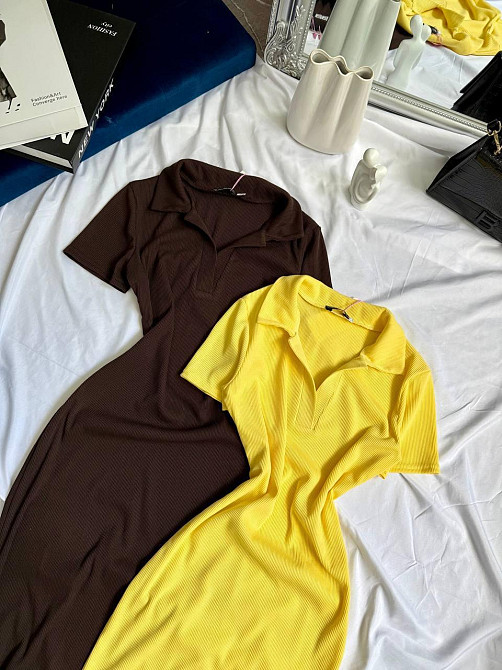 Жіноче базове плаття-поло з коротким рукавом турецький рубчик Шоколад, 46/48 Одеса - фото 3