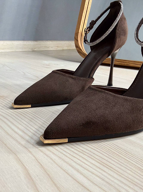 Туфлі жіночі Meideli 50-48 D’Orsay на шпильці з ремінцем замшеві зі стразами коричневі, 37, 23,5 см Київ - фото 5