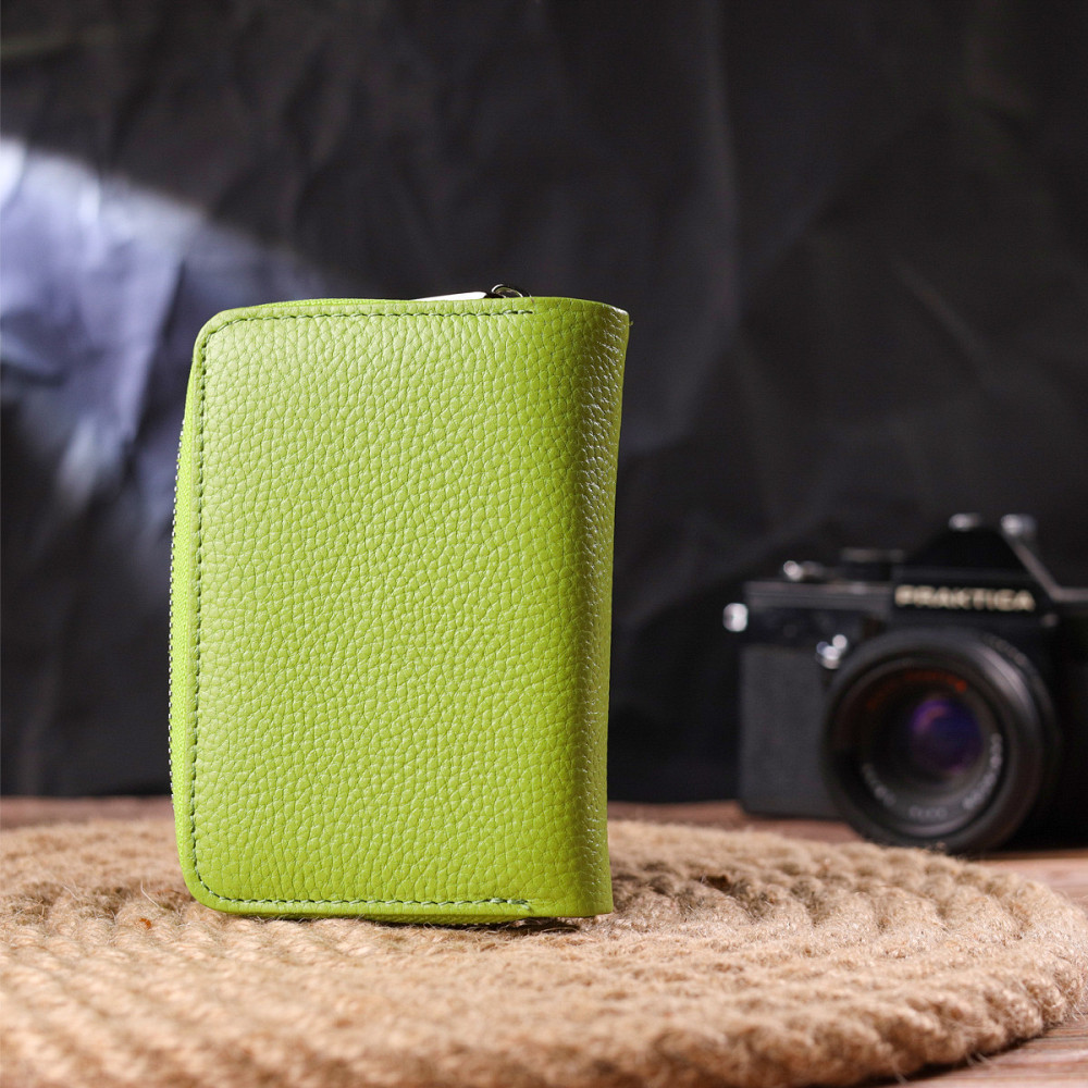 Вертикальное яркое портмоне с монетницей на молнии из натуральной кожи флотар CANPELLINI 21603 Салатовое Киев - изображение 2