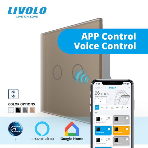 LIVOLO Розумний сенсорний вимикач для ролет LIVOLO золотий матове скло Коломия