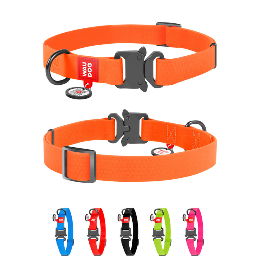 Ошейник для собак водостойкий WAUDOG Waterproof c QR паспортом, металічна пряжка-фастекс, Ш 25 мм, Дов 38-58 см, помаранчевий Київ - фото 1