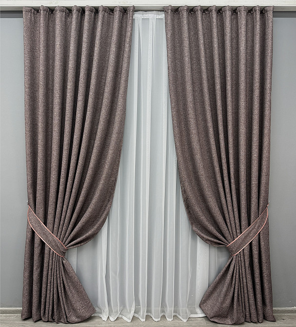 Комплект готовых штор VR-Textil Лен ELEMENTA № 1870ш Коричневый 150х290см 2 шт (33-0860) Киев - изображение 2