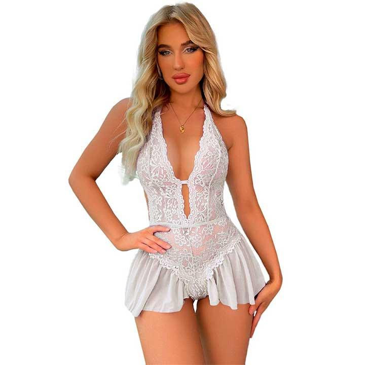 Сексуальний боді-пеньюар із відкритою спиною білий — S/M — Еротична білизна Вінниця - фото 4
