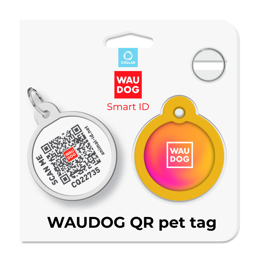 Адресник для собак і котів металевий WAUDOG Smart ID з QR паспортом, малюнок "Градієнт помаранчевий", коло, Д 30 мм Київ - фото 5