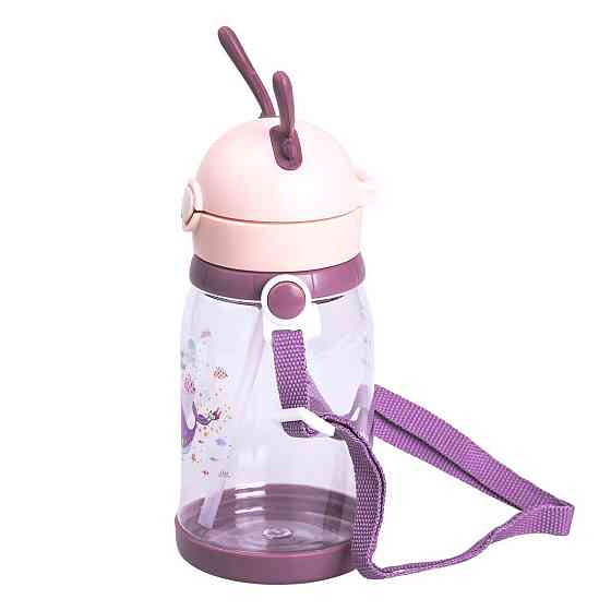 Пляшка для води дитяча 550 мл на ремінці пляшечка з трубочкою для спорту та школи Рожева HP-14-44P Київ