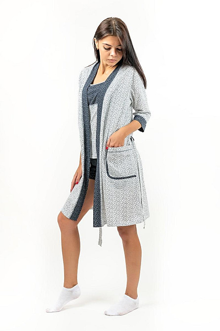 Спальний комплект (трійка) піжама+халат, білий топ Крохатушка одяг Київ - фото 7