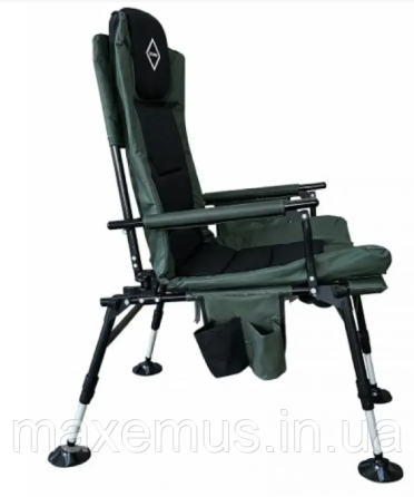Рыбацкое кресло-шезлонг B22 раскладное с небольшим карманом стул для рыбалки и отдыха темно-зеленое Мостиська