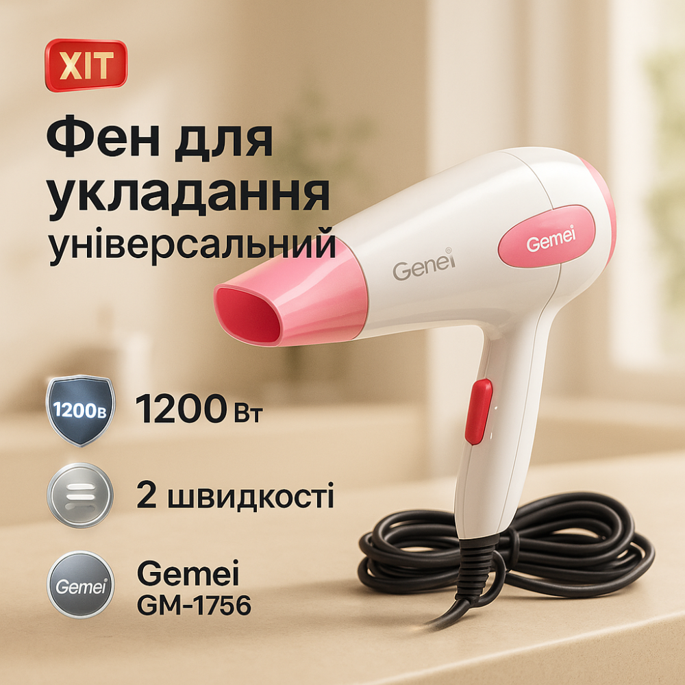 Фен с регулятором мощности и температуры Gemei, Женский фен для волос Хороший для дома FG-91 Львов - изображение 13