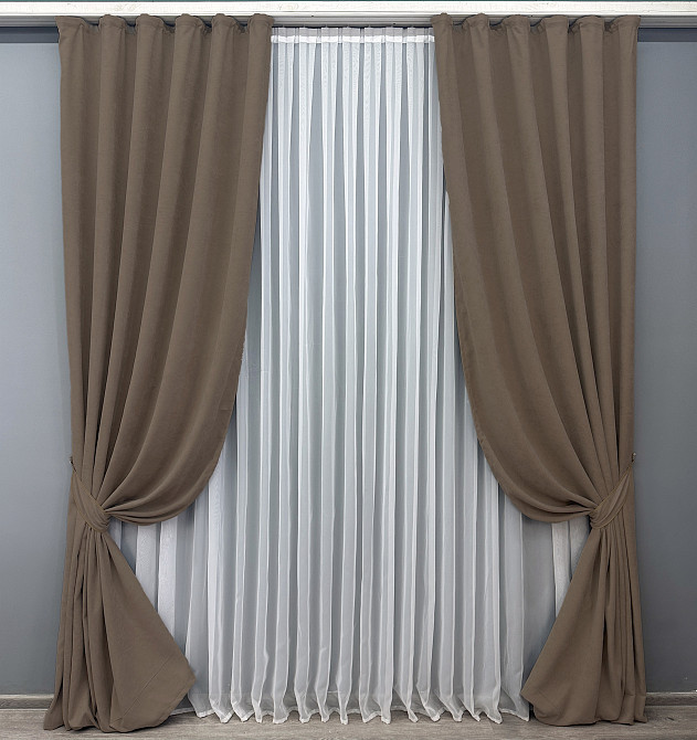 Комплект готовых штор VR-Textil Микровелюр Petek YL № 1802ш Коричневый 100х270 см 2 шт (31-0006) Киев - изображение 2