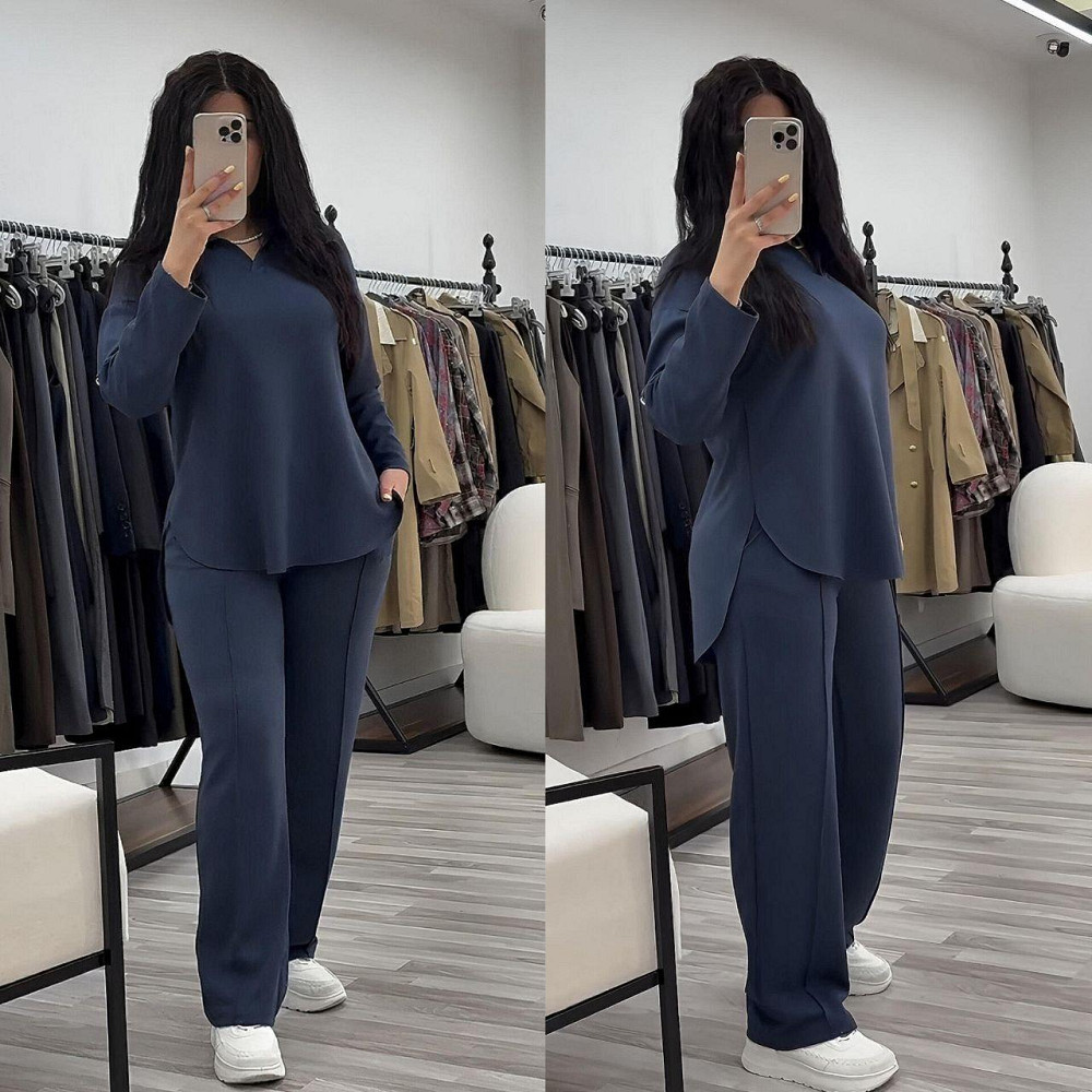 Жіночий стильний повсякденний костюм з V-вирізом двонитка Графіт, 64/66 Одеса - фото 4