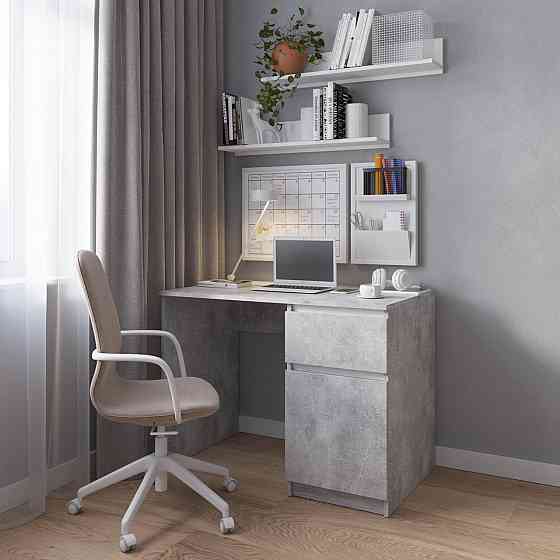 Комп’ютерний стіл VAYS R-18 Бетон-Білі планки, письмовий з тумбою праворуч, без ручок, ЛДСП, 100×60×75 см - для дому та офісу Львів