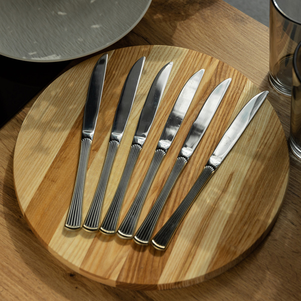 Набір столових ножів 6 штук ножі сервірувальні з нержавіючої сталі 22.5 см Срібло із золотим обрамленням HP-20-30 Київ - фото 4