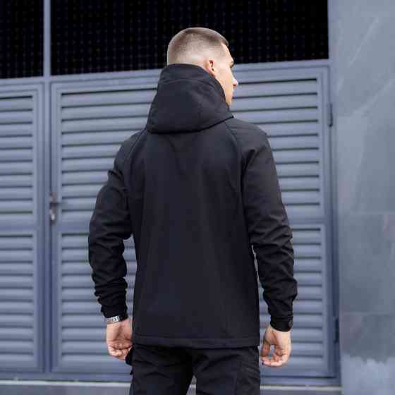 Чоловіча куртка soft shell Pobedov Matrix софтшелл Куртка демісезонна з капюшоном осінь весна чорна Одеса