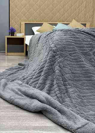 Плед 200х230 см (+-10см) на овчині "Косичка" колір сірий (87-305) Київ