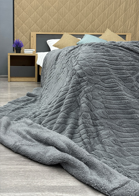 Плед 200х230 см (+-10см) на овчині "Косичка" колір сірий (87-305) Київ - фото 6