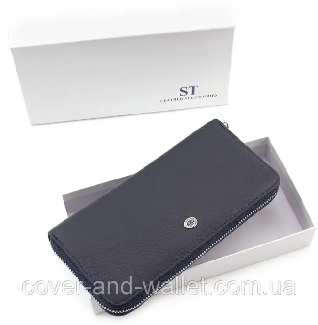 Женский голубой кожаный кошелек на молнии с ремешком ST Темно-синий Киев - изображение 5