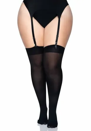 Щільні непрозорі панчохи Leg Avenue Nylon Thigh Highs Black, plus size Львов