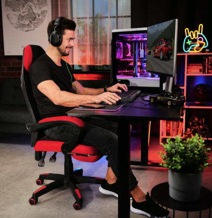 Крісло комп'ютерне офісне геймерське Sporte червоне з чорним до 150 кг для офісу школяра підлітка Київ