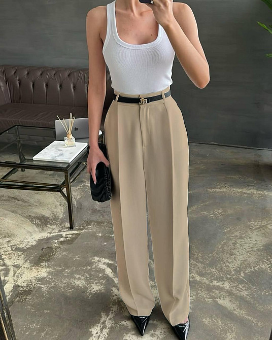 Женские классические брюки на высокой посадке костюмка 42/44, Беж Одесса - изображение 1