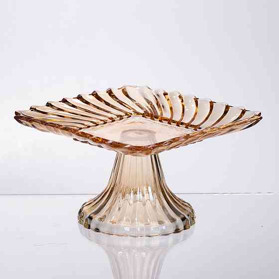 Тортівниця скляна квадратна на ніжці, 16×16 см Коричнева 64486-18 Київ