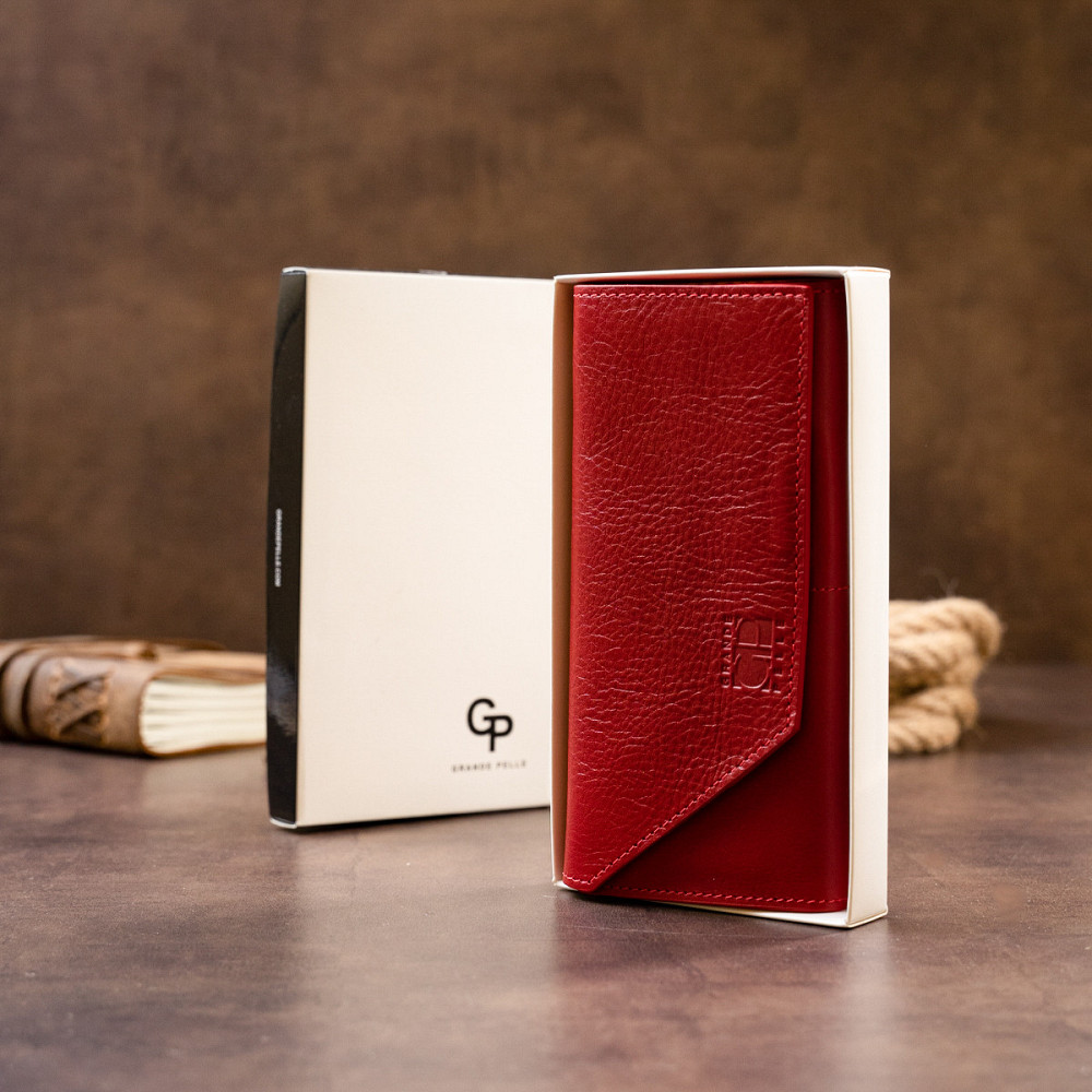 Горизонтальный клатч глянцевый на магните GRANDE PELLE 11318 Красный Киев - изображение 9