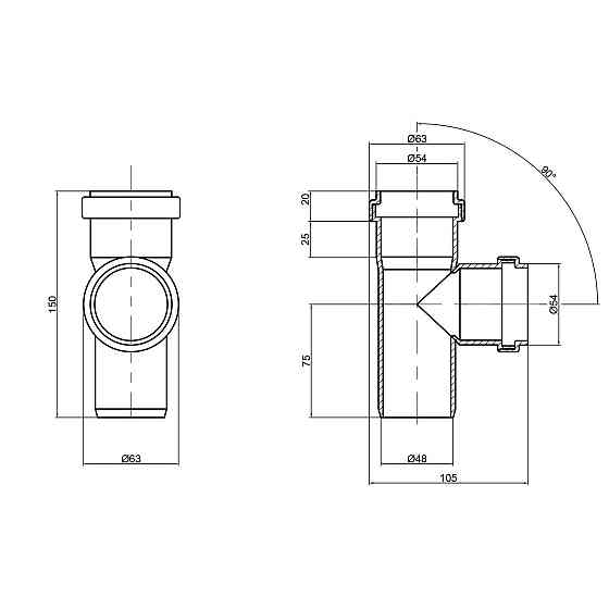 Трійник PPR каналізаційний TA Sewage 50, 90° Київ