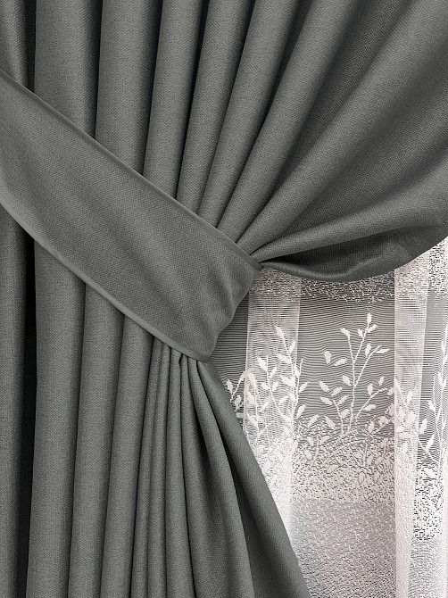 Комплект штор VR-Textil Шеніл 150х270 2шт і Тюль 500х270 1592ш-1680т Сірий з білим 71-195/4 Київ - фото 4