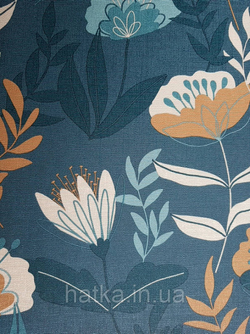 Шпалери вінілові Lutece Melody 51194511 квіти листя блакитні коричневі зелені білі на синьому тлі Київ - фото 4