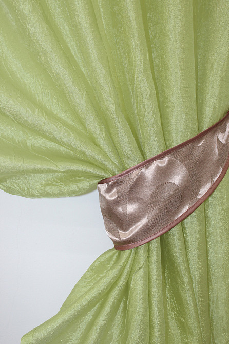 Кухонные шторы VR-Textil № 073к с ламбрекеном и подхватами салатовый с пудровым 270х170 см (52-0100) Киев - изображение 3