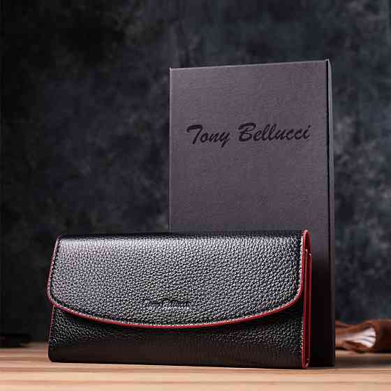Женский кошелек с треугольным клапаном из натуральной кожи Tony Bellucci 22860 Черный Киев