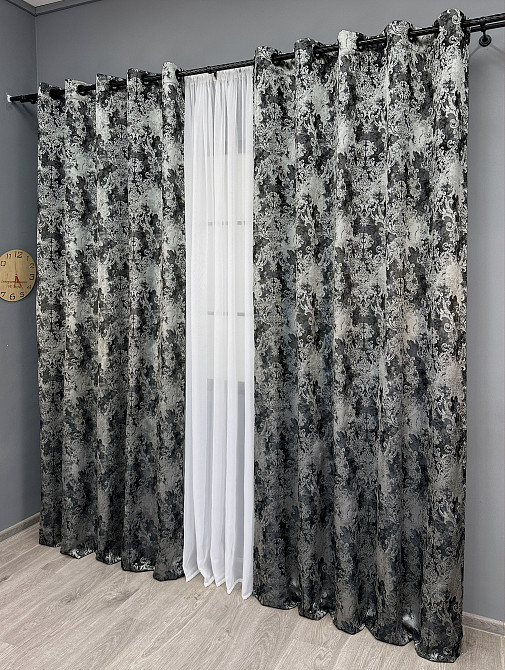 Комплект штор на люверсах VR-Textil Льон Преміум № 1695ш Чорний з сірим 150х280 см 2 шт (37-0247) Київ - фото 4