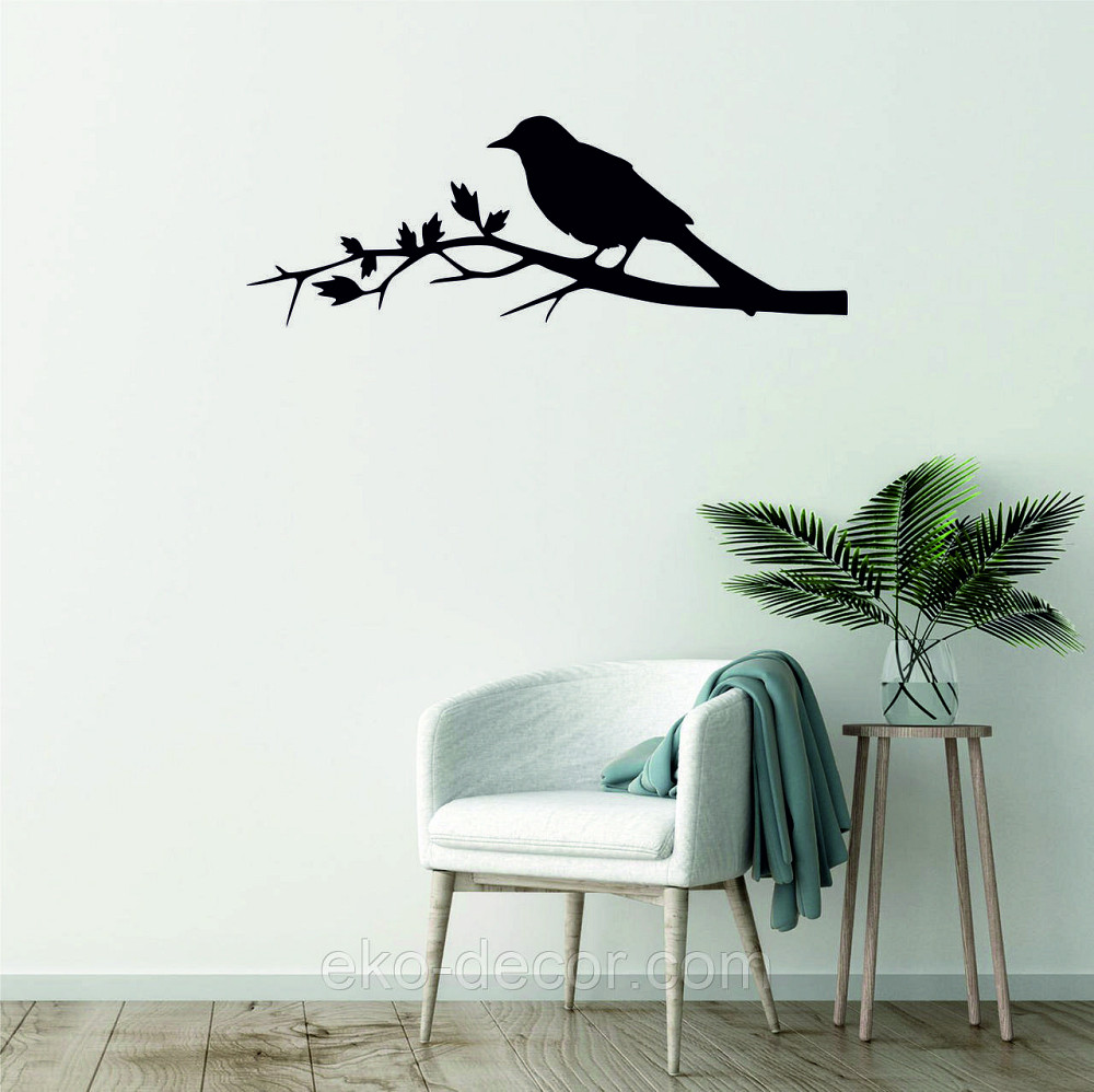 Декоративное настенное Панно «Птичка. Грач на ветке», Декор на стену 90*31 см, Черный Киев - изображение 3