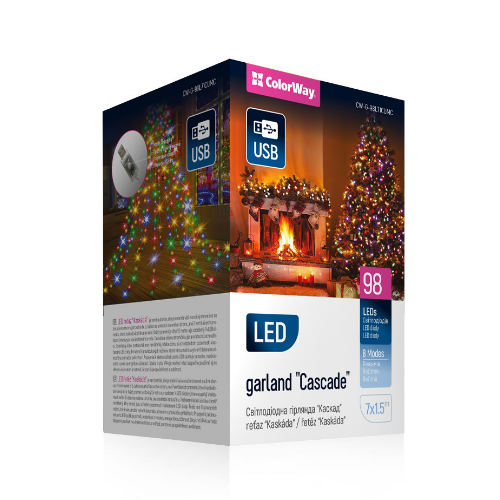 Світлодіодна гірлянда каскад 98 Led 7*1,5м 8 режимів різнокольорова USB CW-G-98L71CUMC ColorWay Житомир