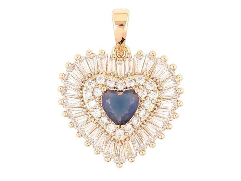 Кулон Позолота 18K «Сердечко з інкрустацією цирконієм і синім фіанітом» для ланцюжка до 6мм (262254) ТМ XUPING Київ - фото 1