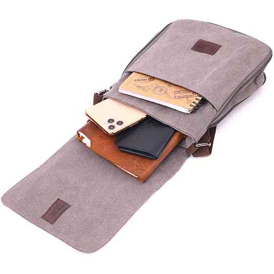 Практичная вертикальная мужская сумка из текстиля 21266 Vintage Серая Киев