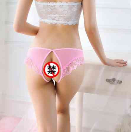 Еротичні трусики світло-рожеві жіночі з розрізом - розмір універсальний, резинка до 100см Київ