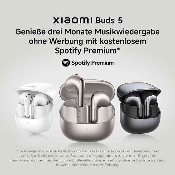 Навушники XIAOMI Buds 5 білі ANC 40dB, 39 год, Dual драйвери, 5 EQ, AI зниження шуму вітру, Fast Pair Київ
