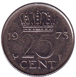 Монета 25 центов. 1974 год, Нидерланды. Полтава - фото 1