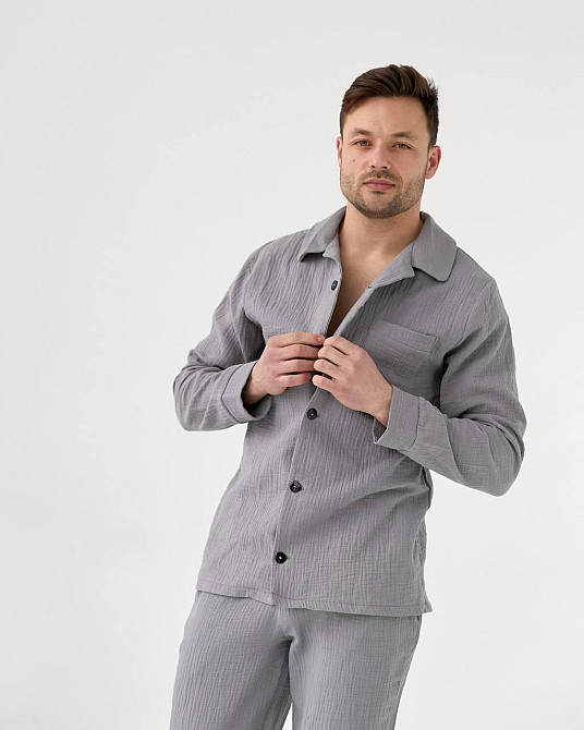 Мужская пижама муслиновая Серый S Харьков - изображение 3