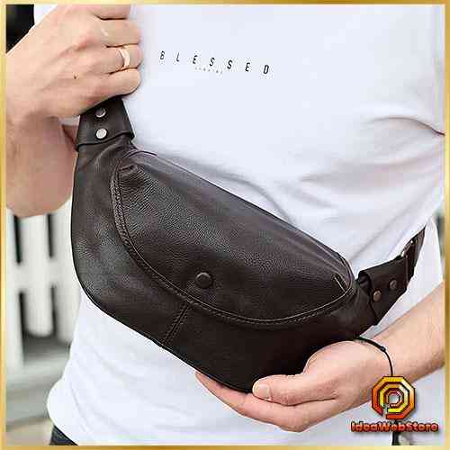 Мужская кожаная бананка, кожаная сумка бананка через плечо, мужская кожаная бананка на пояс коричневая Киев