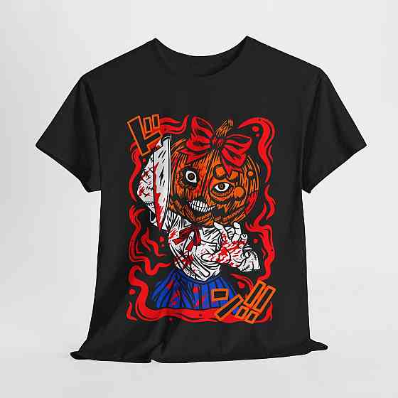 Футболка для мальчика аниме Халловеен Пумпкин Нигхт Хоррор оверсайз (рост от 165 до 180 ) Черний AnimeJ0719m Днепр