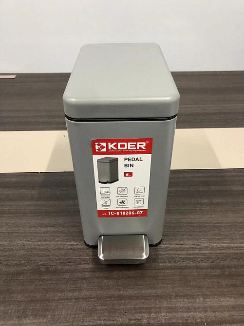 Відро для сміття з плавним закриванням Koer TC-010206-07 6 л колір сірий нерж. сталь антипалець (KR5596) Чернівці - фото 4