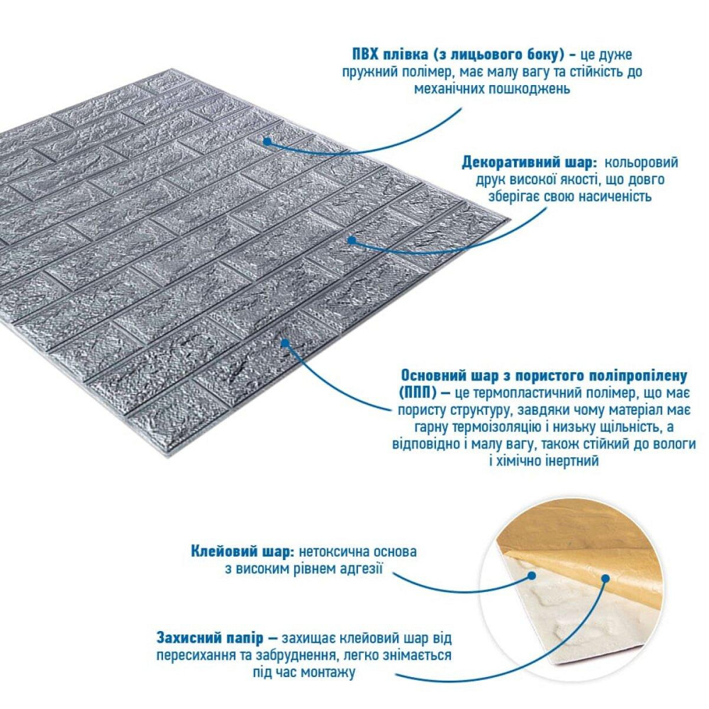 Панель стінова 3D 700х770х2мм Срібло SW-00001908 Київ - фото 2