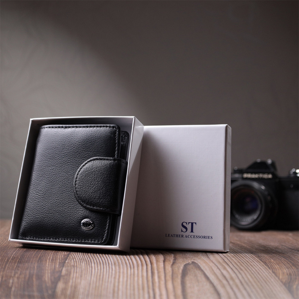Практичный кошелек для женщин с карманом для монет из натуральной кожи ST Leather 22725 Черный Киев - изображение 1